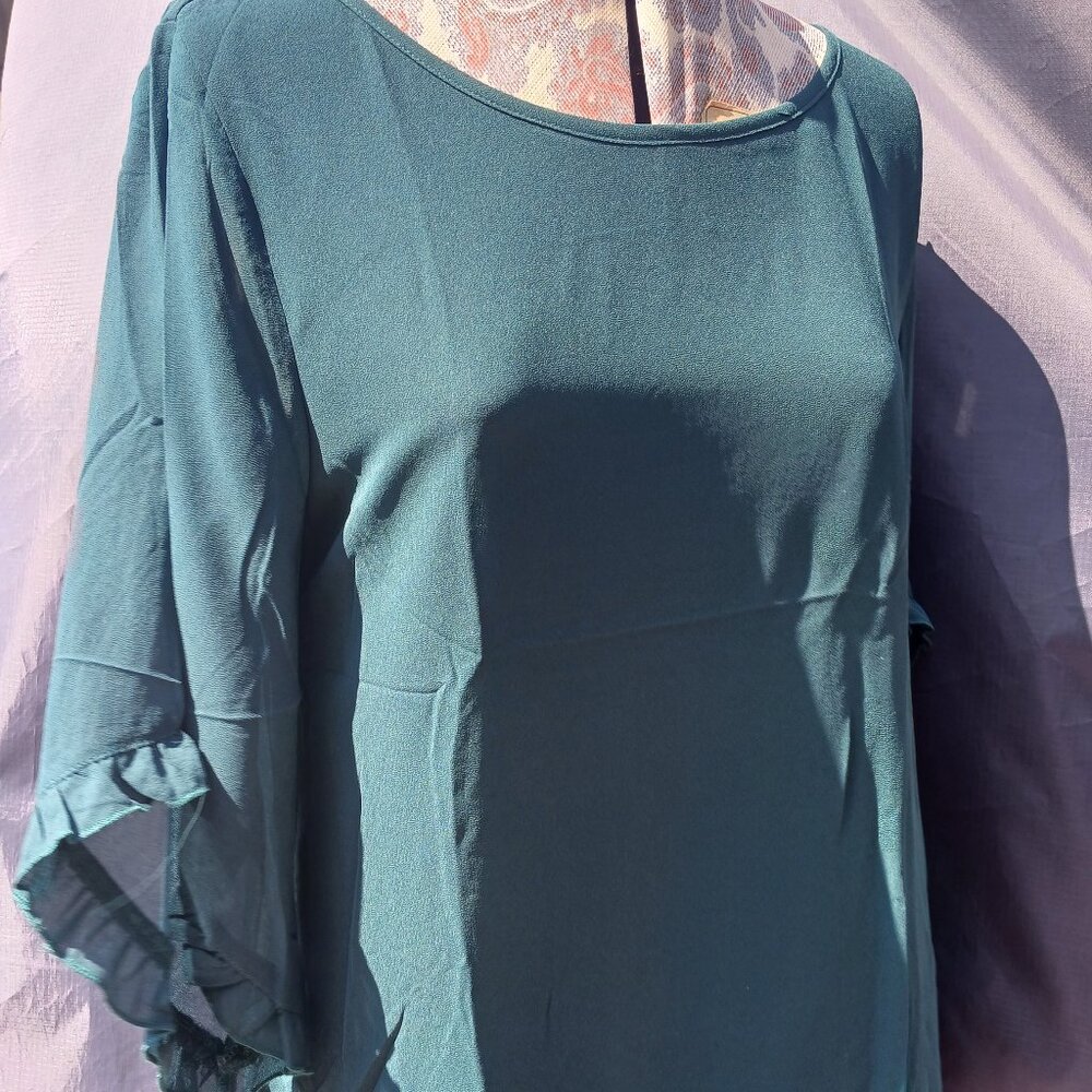 Casual Work Green Blouse Shirt 3/4 Sleeve Double Layer Chifffon